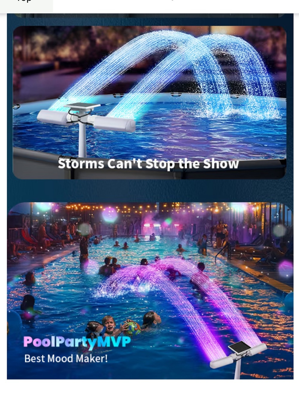 Solar Pool Fountain 10-Color 4-Mode RGB LED Lights Above/Inground Waterfall - Picture 8 of 9